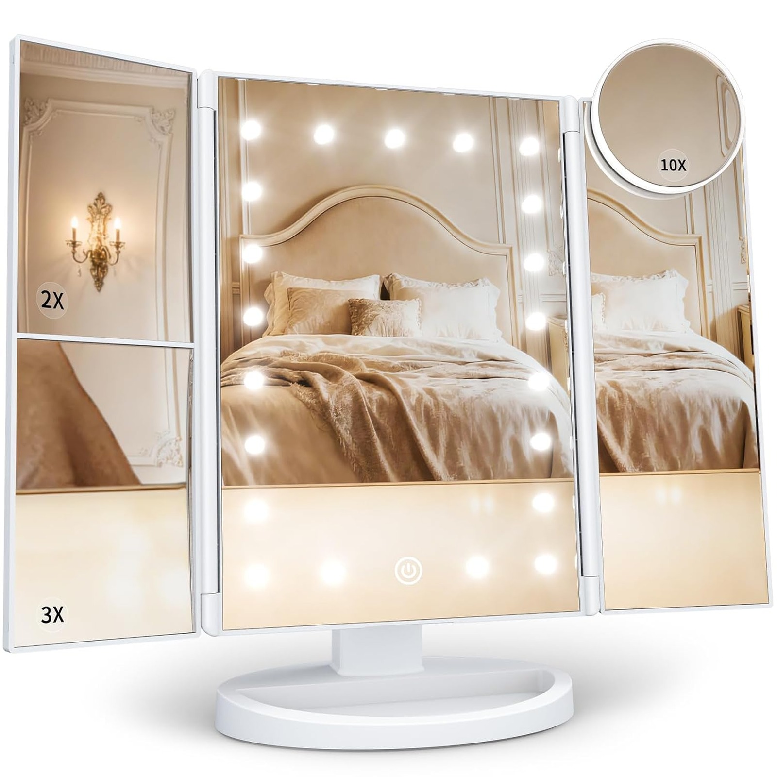 HUONUL 2X/3X/10X Magnifying Vanity Mirror with Light, Trifold (White)