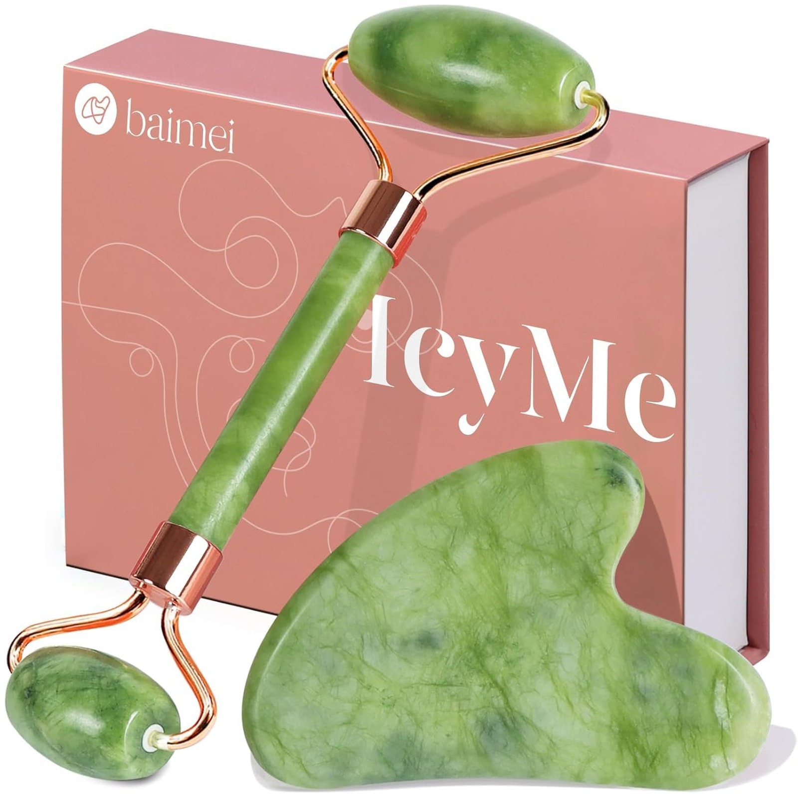 BAIMEI IcyMe Gua Sha & Jade Roller Set (Green)