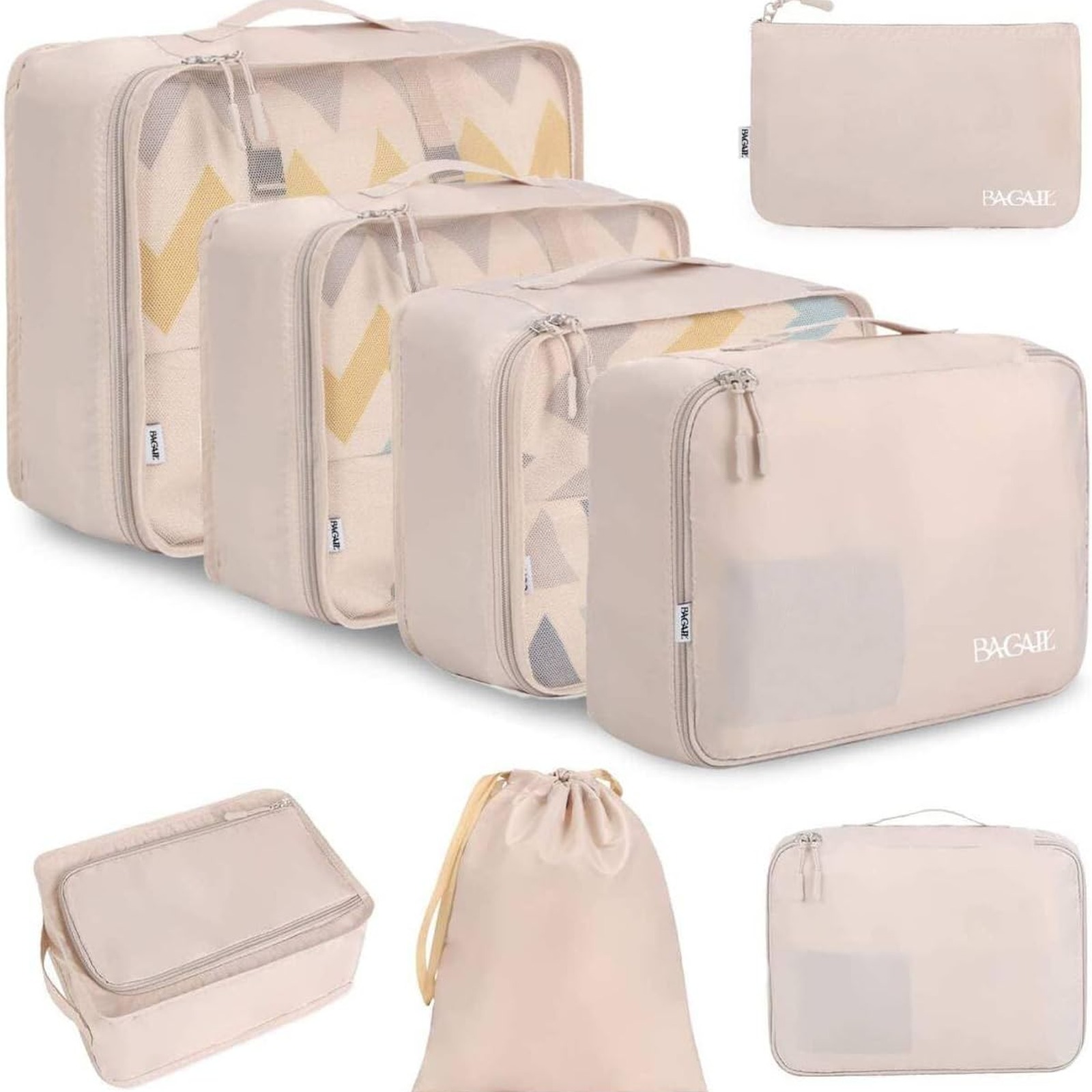 BAGAIL 8 Set Packing Cubes Luggage Organizers (Cream)