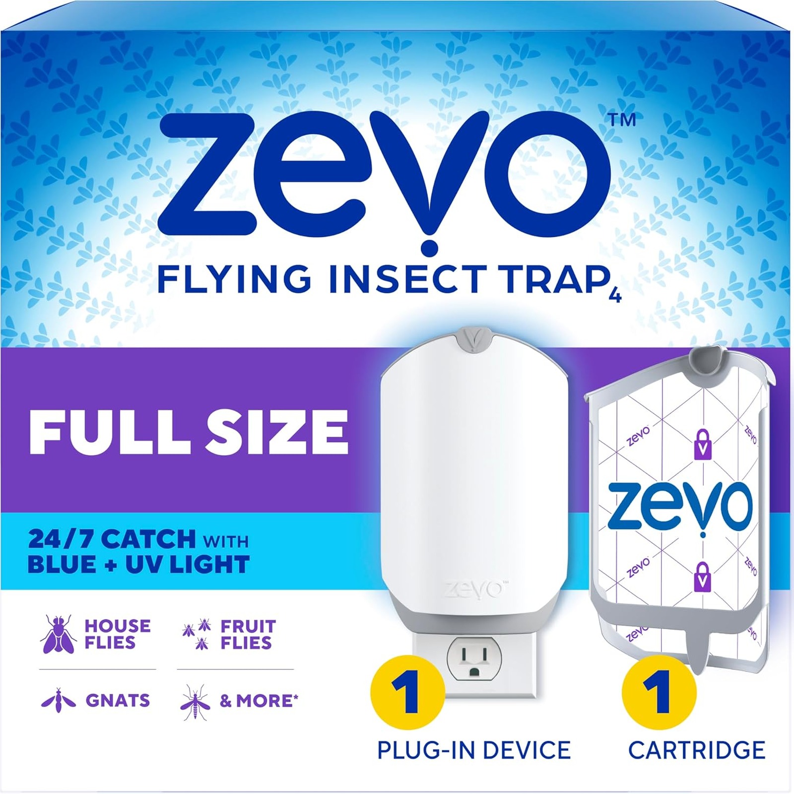 Zevo Flying Insect Trap for Fruit Flies & Gnats (1 Plug-in + 1 Cartridge)
