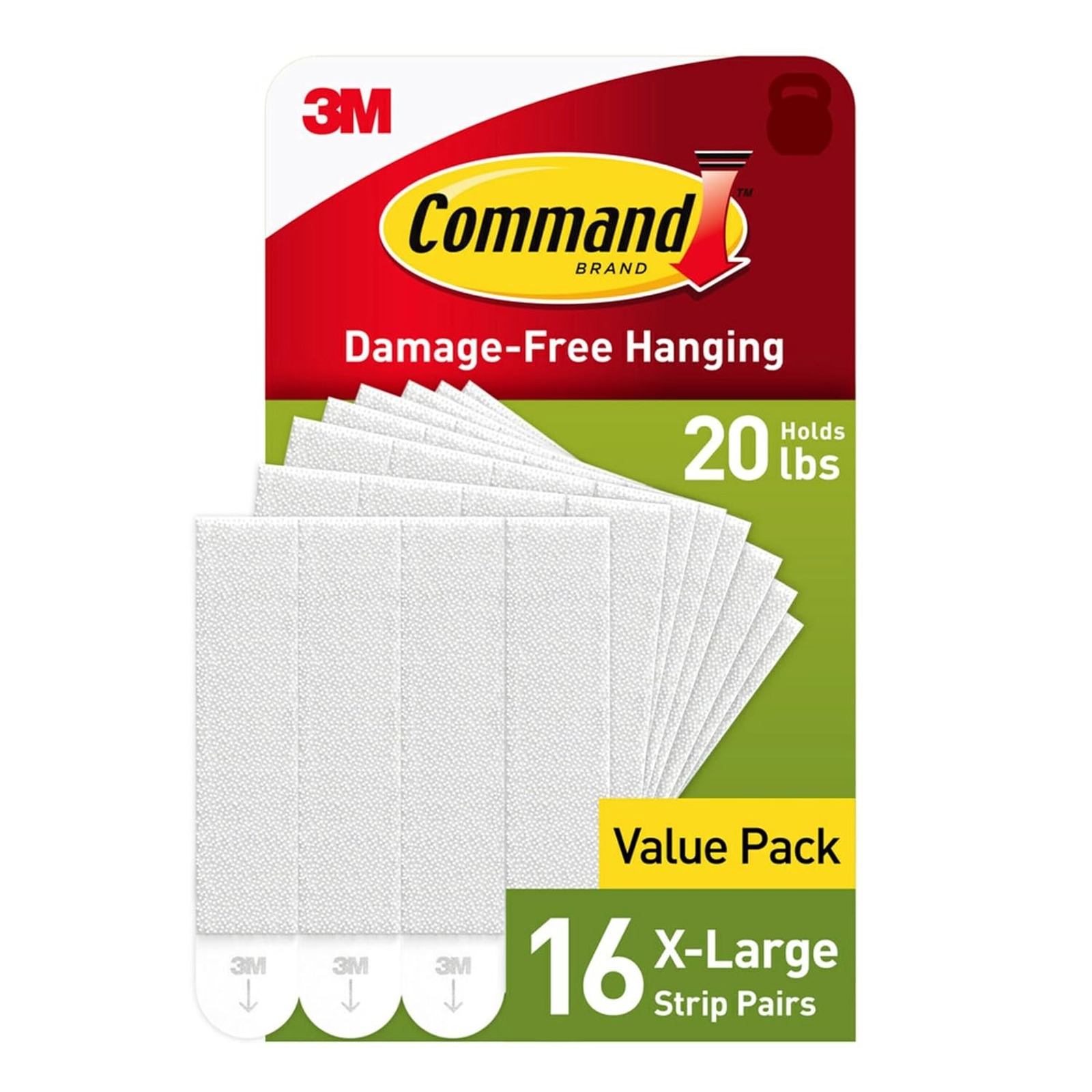 Command 20 lb X-Large Picture Hanging Strips, 16 Pairs White