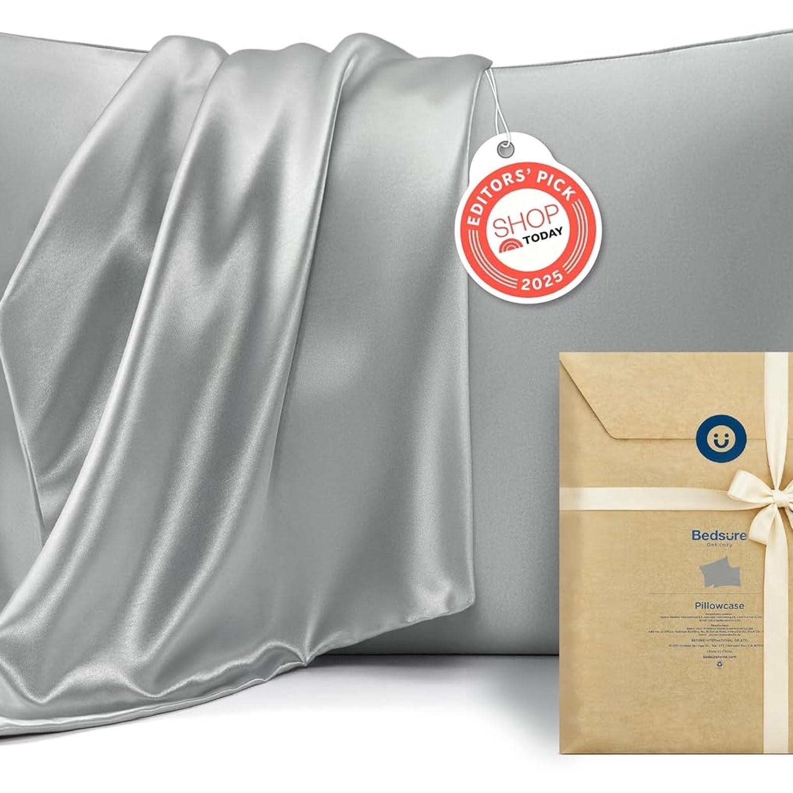 Bedsure Satin Pillowcases Queen Set of 2, Grey