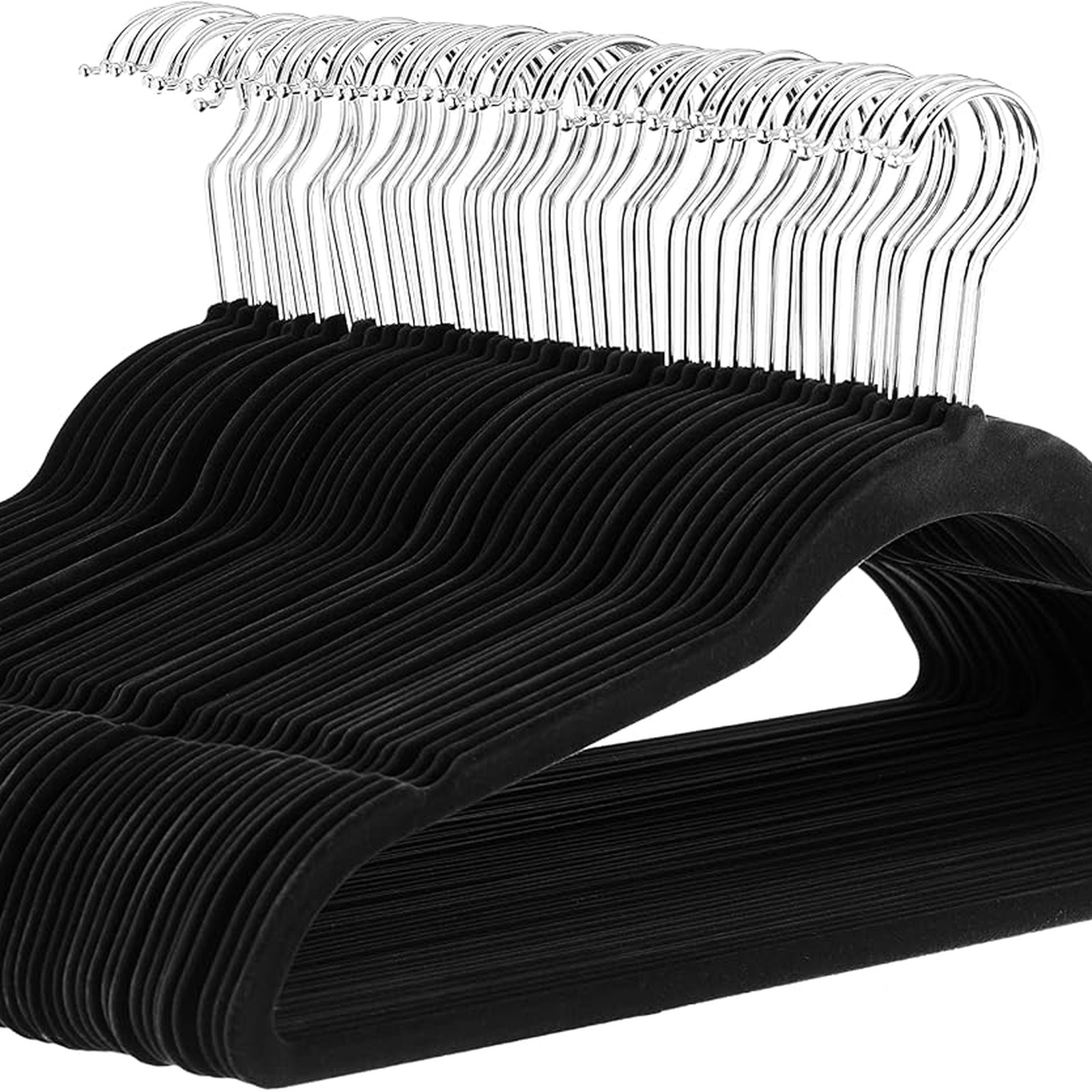 Amazon Basics Slim Velvet Non-Slip Clothes Hangers, Black, 50-Pack