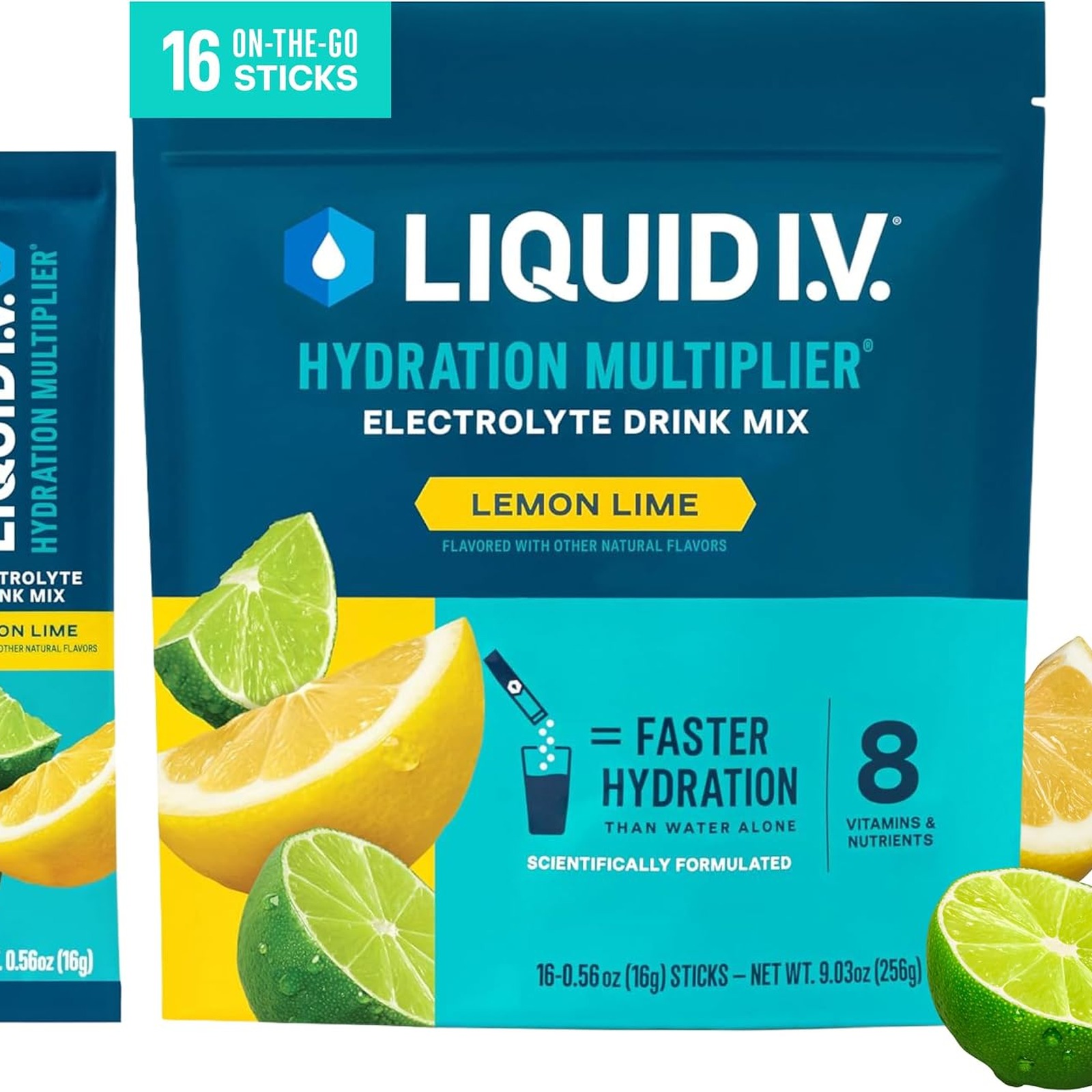 Liquid I.V. Hydration Multiplier Electrolyte Drink Mix, Lemon Lime, 16 Count