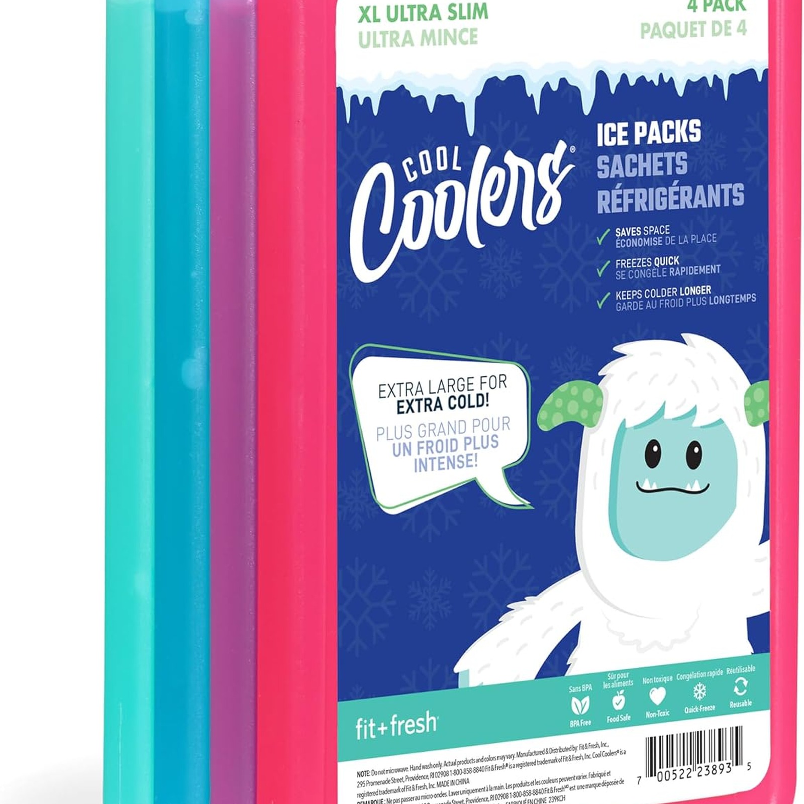 Cool Coolers by Fit & Fresh XL Slim Ice Packs, 4 Pack