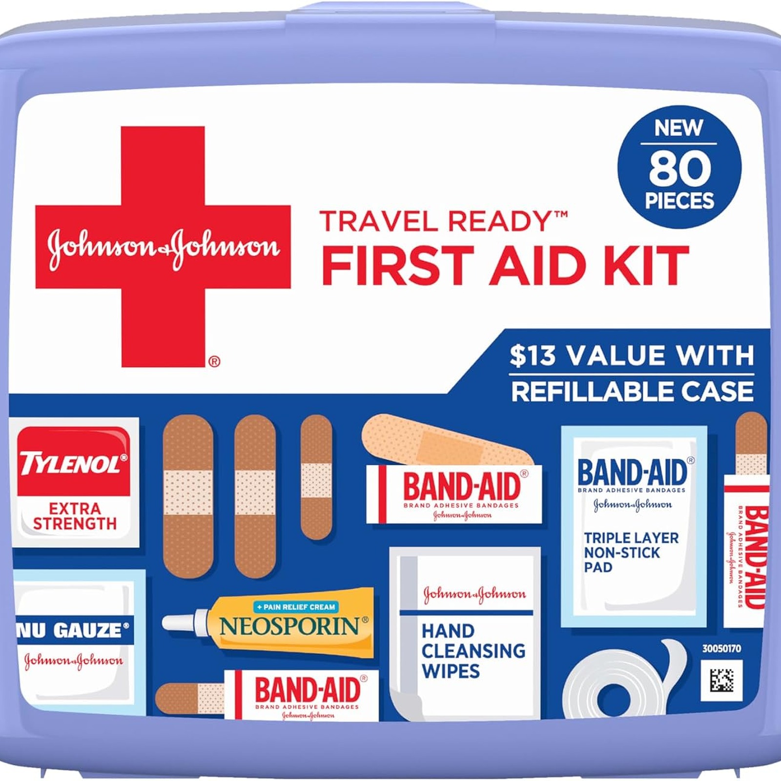 BAND-AID Brand Travel Ready Portable First Aid Kit, 80 Piece