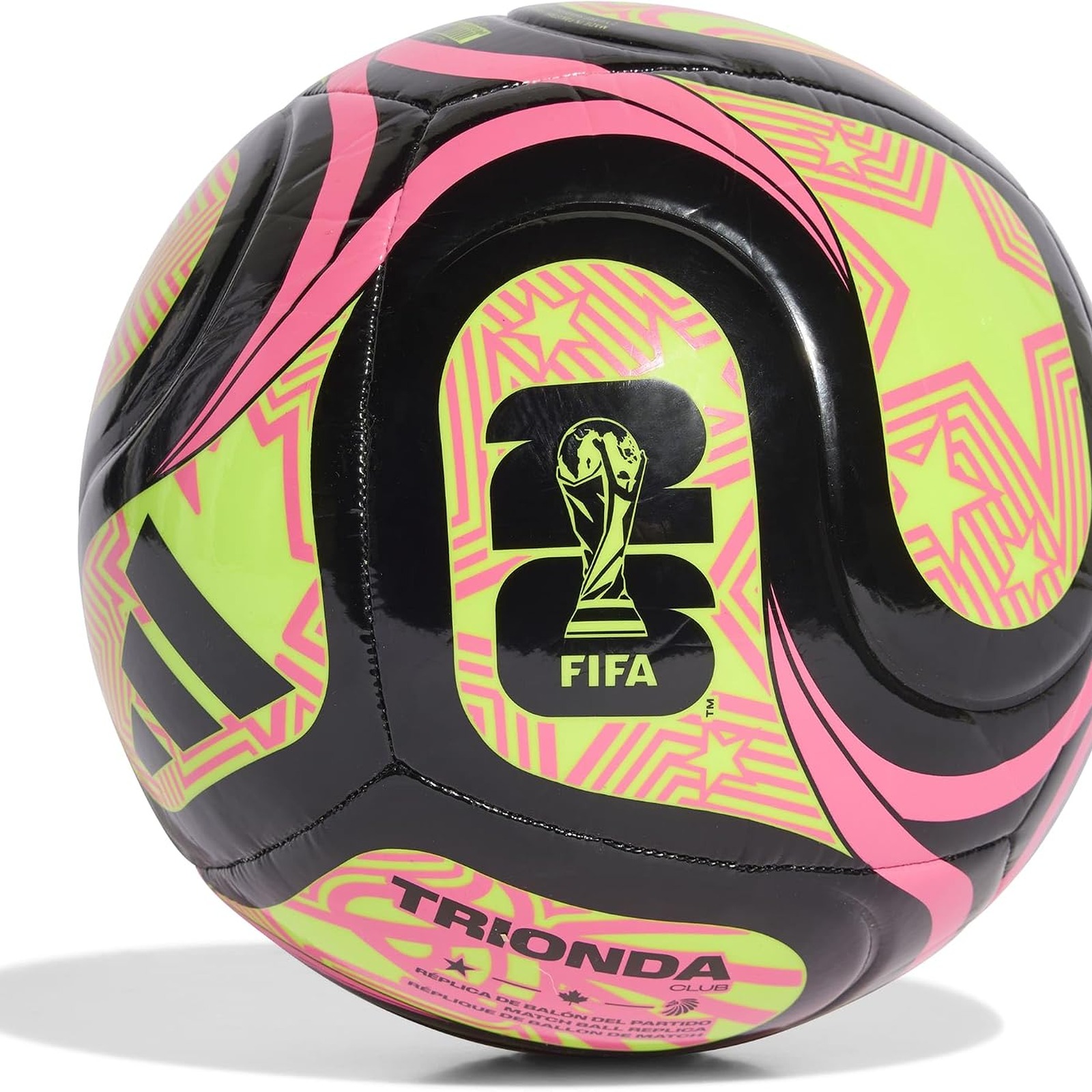 adidas FIFA World Cup 26 Trionda Club Soccer Ball, Size 5, Black/Lucid Lemon/Lucid Pink