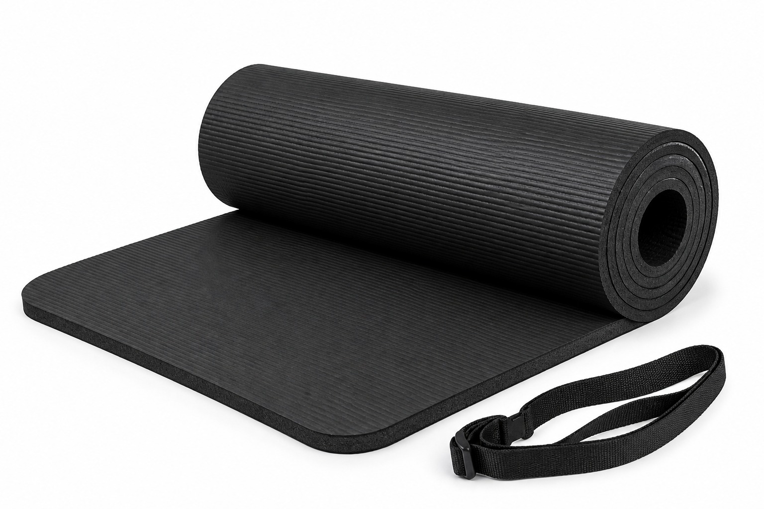 Amazon Basics Extra Thick Exercise Yoga Mat with Carrying Strap, Black