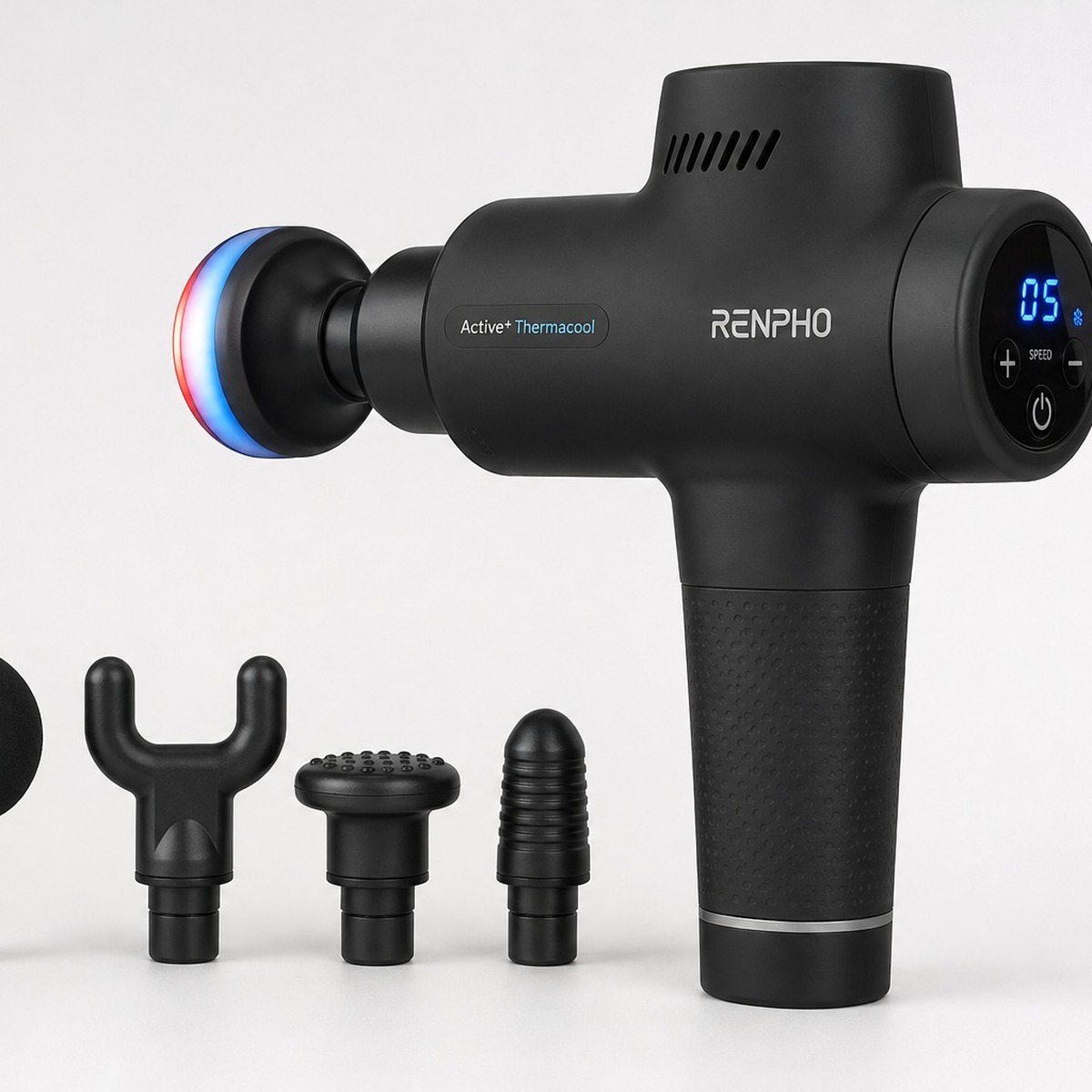 RENPHO Active+ Thermacool Massage Gun with Heat & Cold, App, 5 Heads