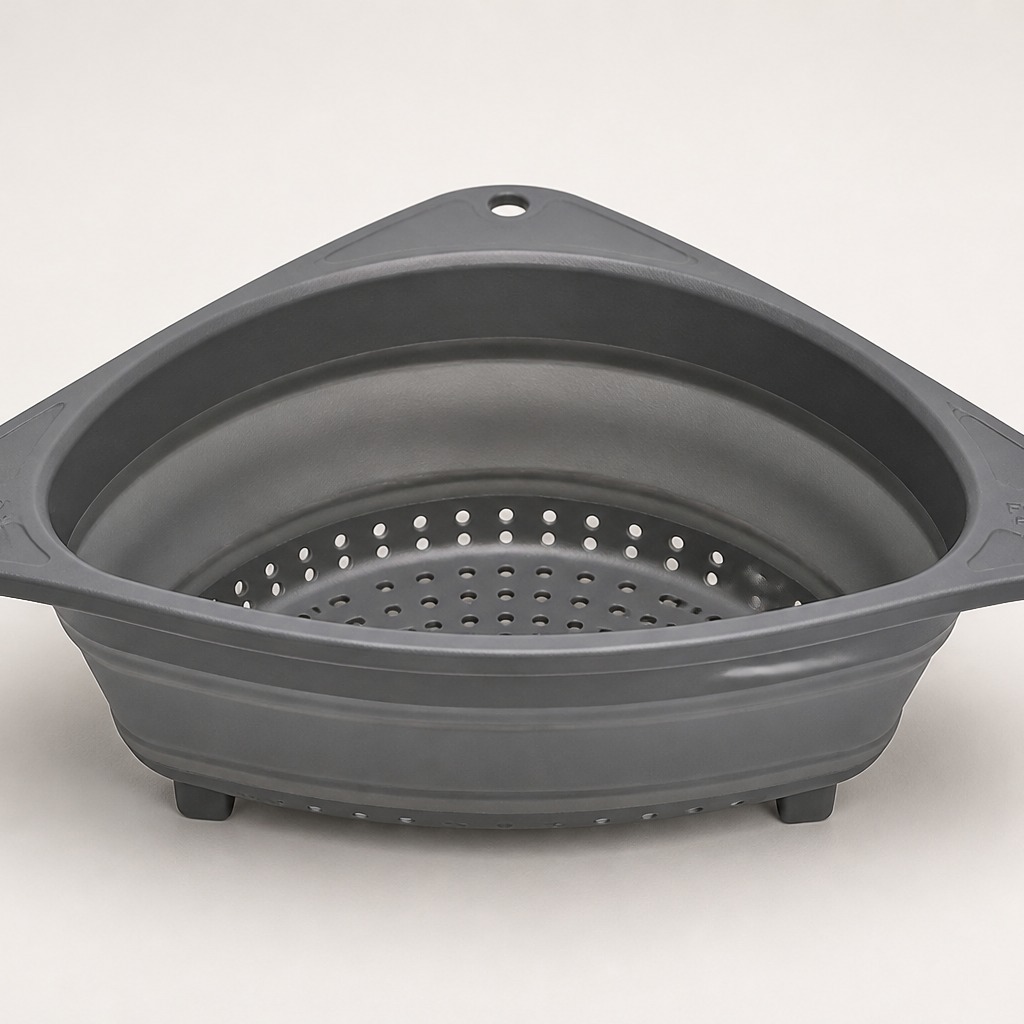 Food Flex Collapsible Corner Colander, Over-Sink Strainer, 3.5 Qt, Grey