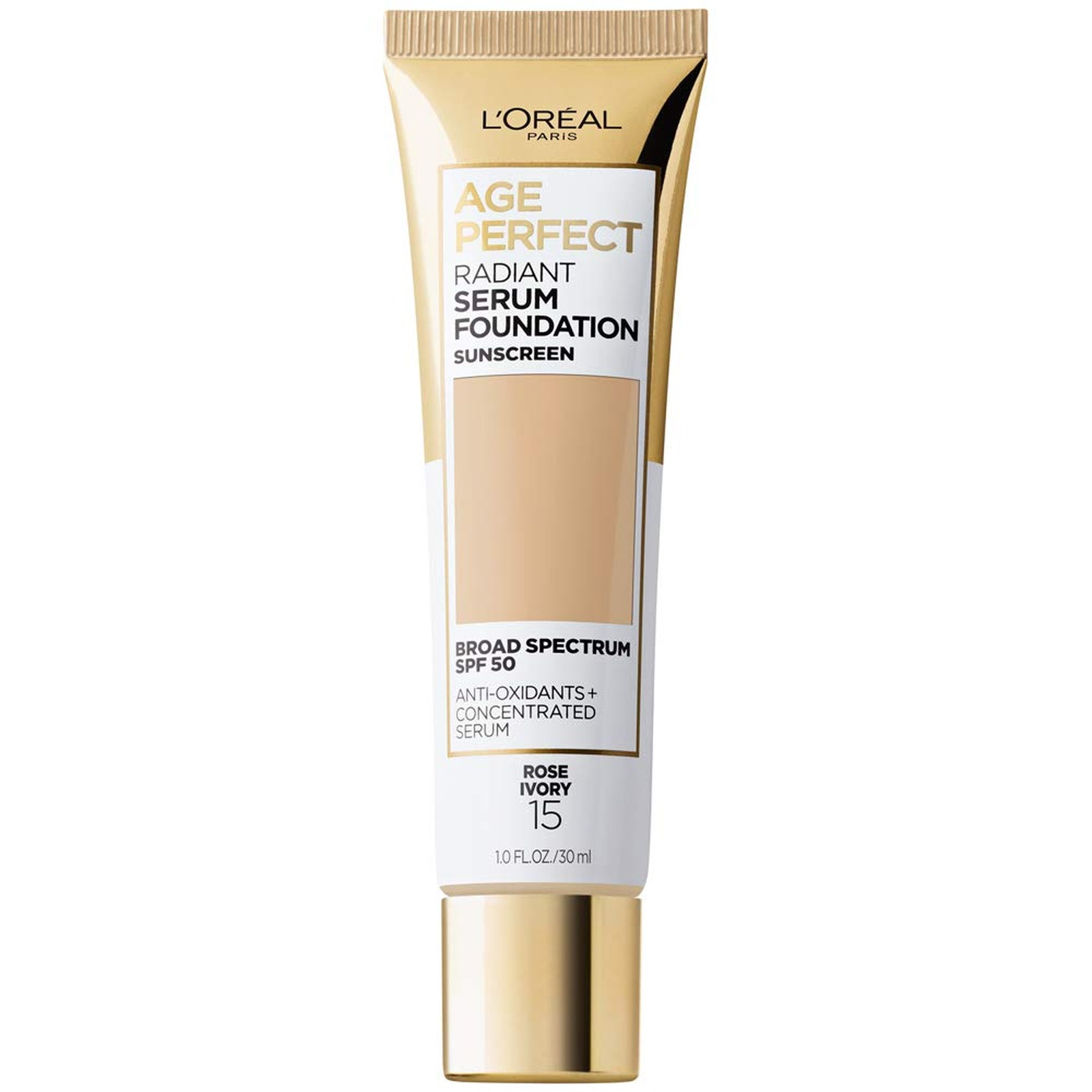 L'Oreal Paris Age Perfect Radiant Serum Foundation SPF 50, Rose Ivory, 1 Oz